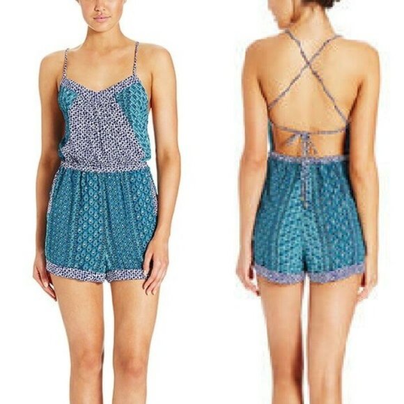Tigerlily Pants - TIGERLILY Byala Turquoise Cross Back Romper Onesie Playsuit NWT